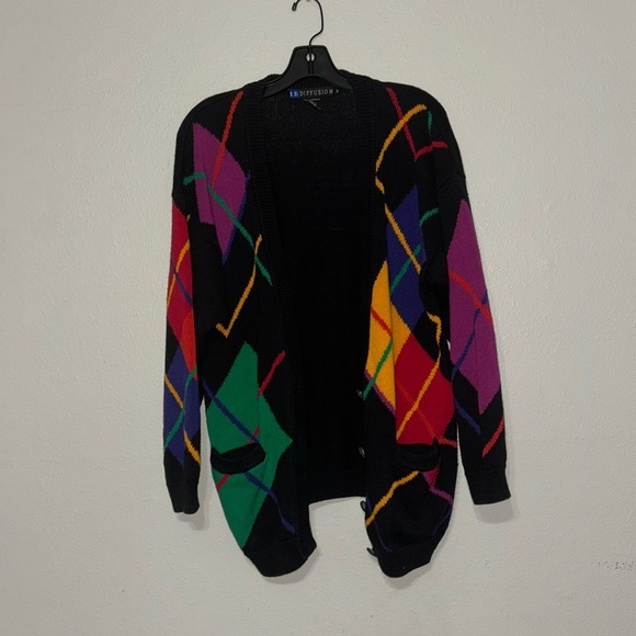 I.B. Diffusions Sweaters - Vintage IB Diffusions Multicolored Bold Bright Diamonds Size Medium Cardigan